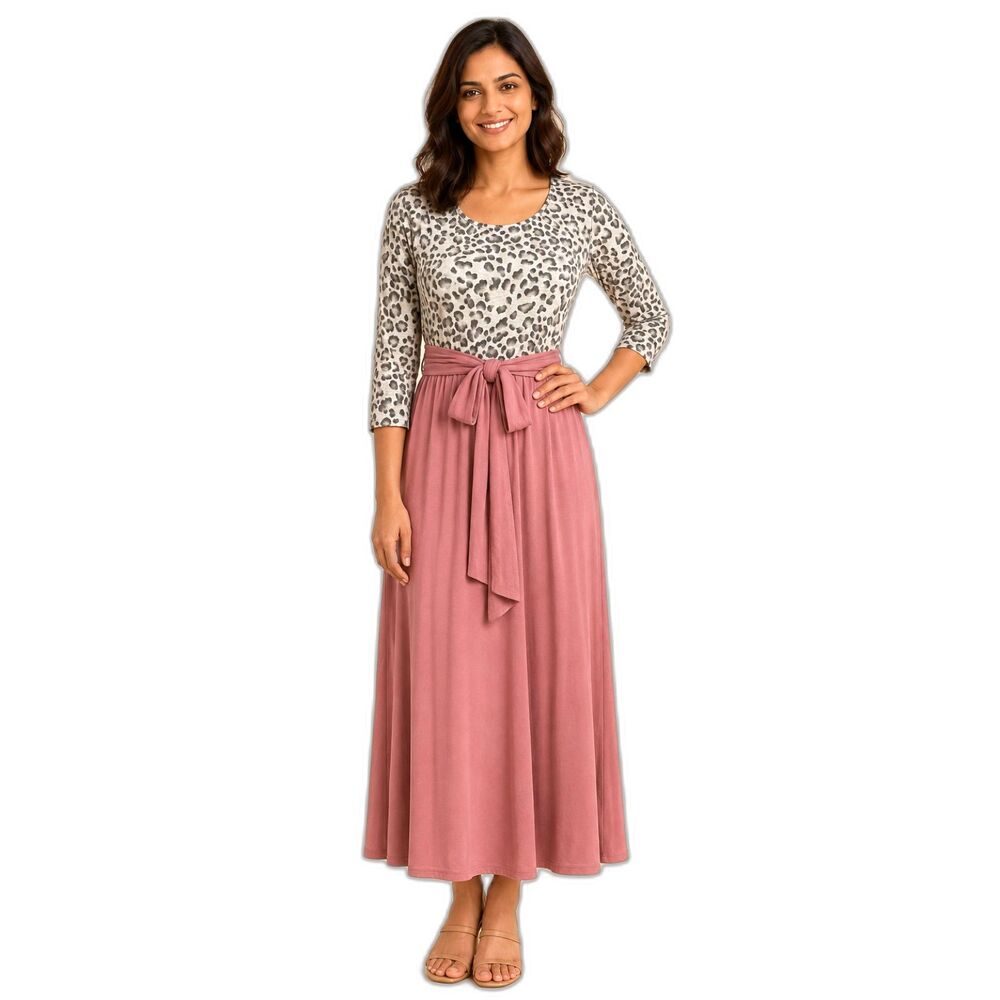 Lovely Melody Dress Large Pink Leopard Print Tie Waist Maxi Made USA